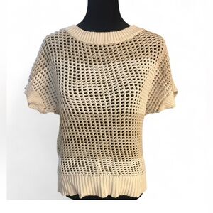 LOFT Open-Knit Short Sleeve Lightweight Cotton Pullover Sweater Beige Size S